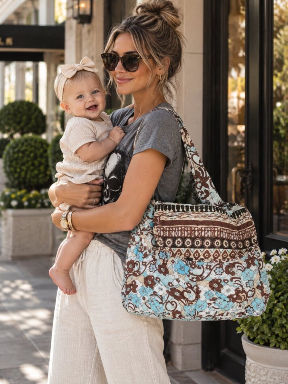 AMERICAN STUDIO Leenie Quilted Diaper Bag Crossbody Shoulder Tote Cloth Purse